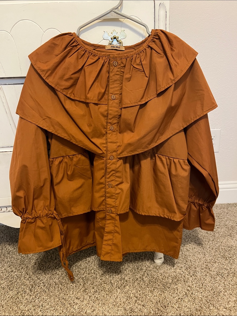 Rust Tiered Button-Front Pea Coat - Womens